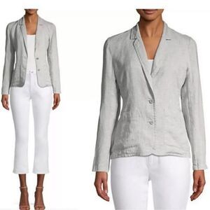 EILEEN FISHER grey sparkle lightweight organic linen shaped blazer jacket C25